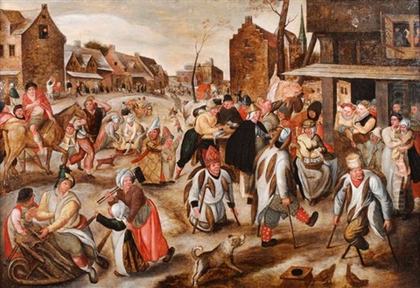 La Kermesse Des Fous Oil Painting by Marten van Cleve the Elder