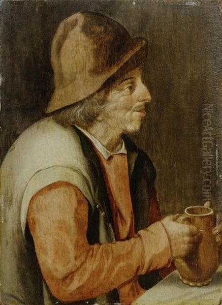 A Peasant Holding A Tankard by Marten van Cleve the Elder