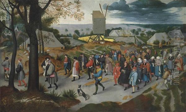 A Wedding Procession Oil Painting by Marten van Cleve the Elder