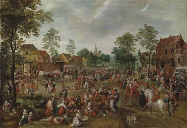 A Village Celebrating The Kermesse Of Saint George Oil Painting by Marten van Cleve the Elder