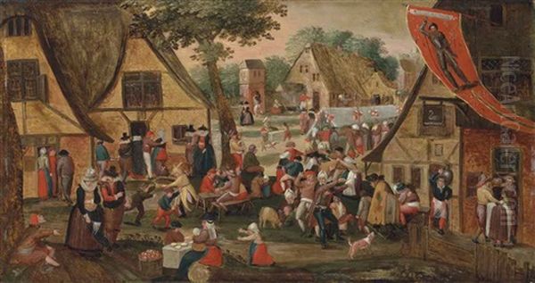 A Village Kermesse Oil Painting by Marten van Cleve the Elder