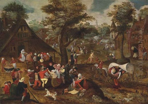 A Village Kermesse Oil Painting by Marten van Cleve the Elder