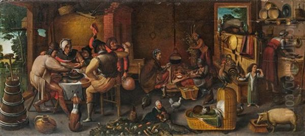 Flamische Haushaltung Oil Painting by Marten van Cleve the Elder