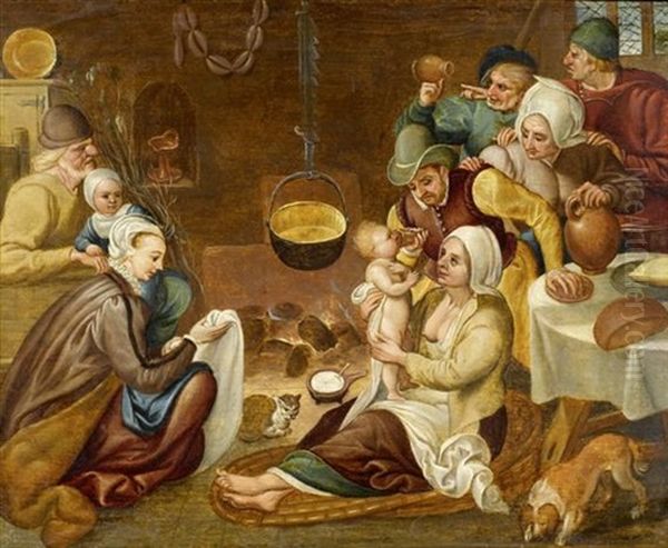 Kuchenszene Mit Familie Oil Painting by Marten van Cleve the Elder