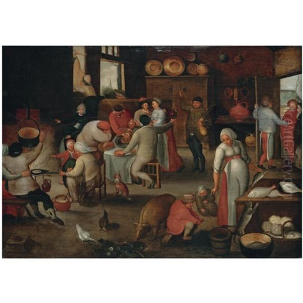 The Interior Of An Inn With Mary And Joseph Refused Entry At The Door Oil Painting by Marten van Cleve the Elder