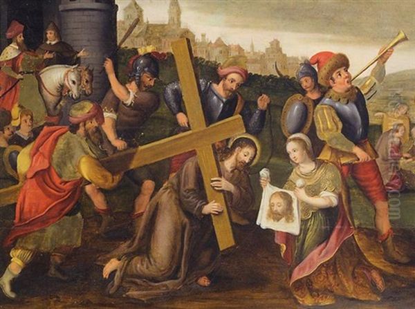 Christ On The Way To Calvary With Saint Veronica Oil Painting by Marten van Cleve the Elder