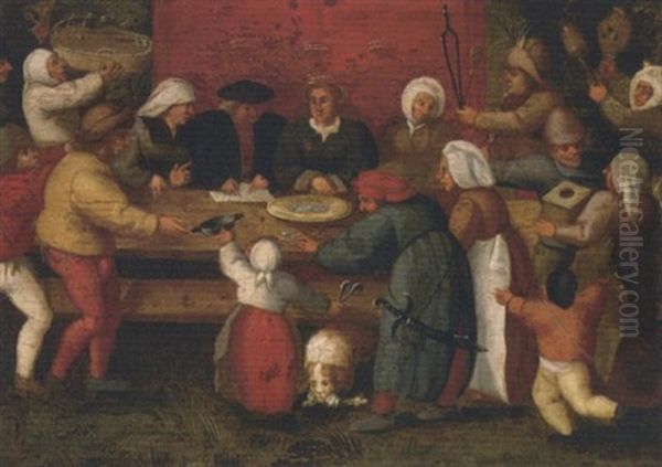 The Wedding Feast Oil Painting by Marten van Cleve the Elder