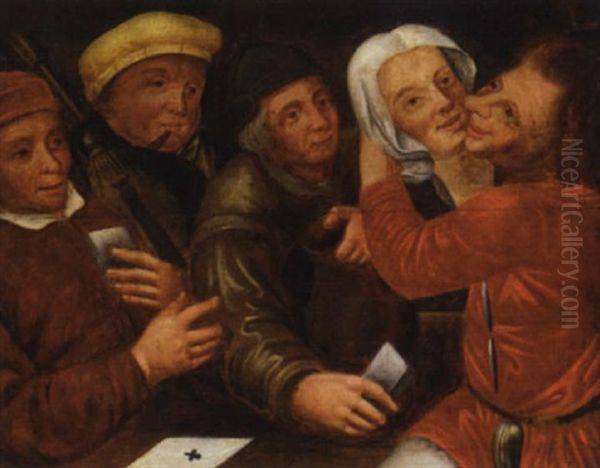 Peasants Playing Cards And Cavorting Oil Painting by Marten van Cleve the Elder