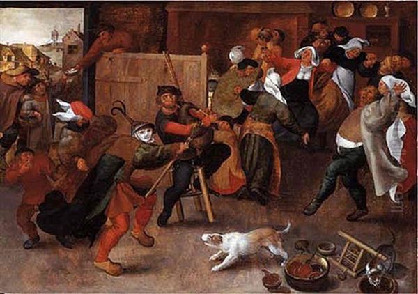 Peasants Singing, Dancing And Drinking In An Interior by Marten van Cleve the Elder