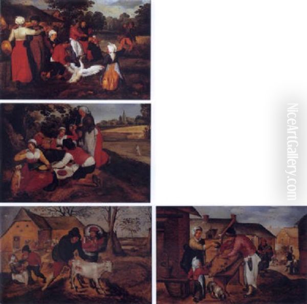 Les Quatre Saisons Oil Painting by Marten van Cleve the Elder