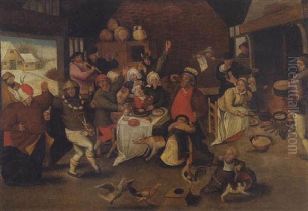 Bauernfest In Der Scheune (dreikonigsfest) Oil Painting by Marten van Cleve the Elder