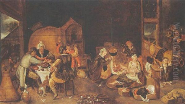 The Rich Kitchen Oil Painting by Marten van Cleve the Elder