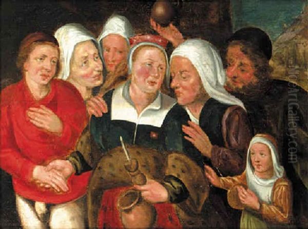 A Bridal Couple Among Villagers Oil Painting by Marten van Cleve the Elder