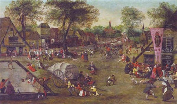 A Village Kermesse Oil Painting by Marten van Cleve the Elder