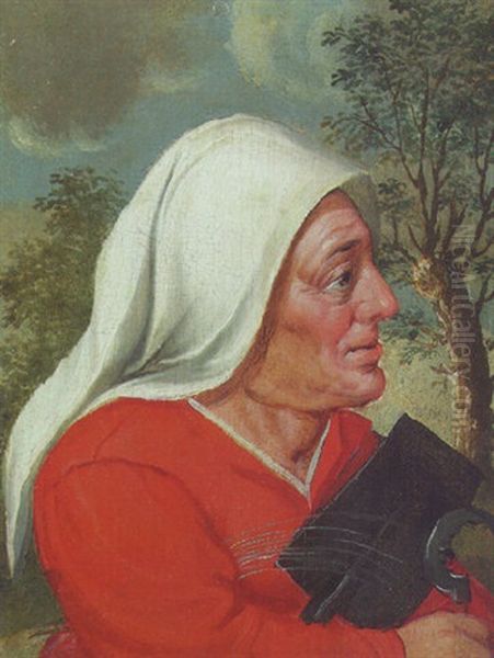 A Peasant Woman With A Sickle And Spade Oil Painting by Marten van Cleve the Elder