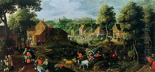 A Village Kermesse Oil Painting by Marten van Cleve the Elder