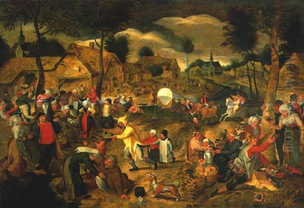 A Village Kermesse Oil Painting by Marten van Cleve the Elder