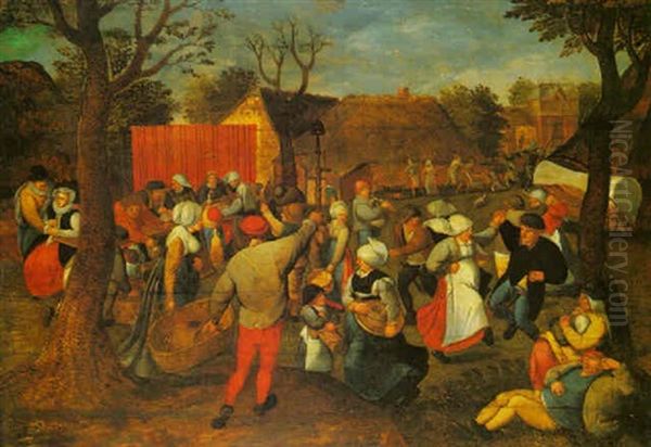 A Wedding Feast Oil Painting by Marten van Cleve the Elder