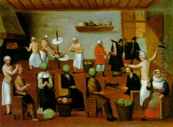 La Cuisine Des Tetes Oil Painting by Marten van Cleve the Elder