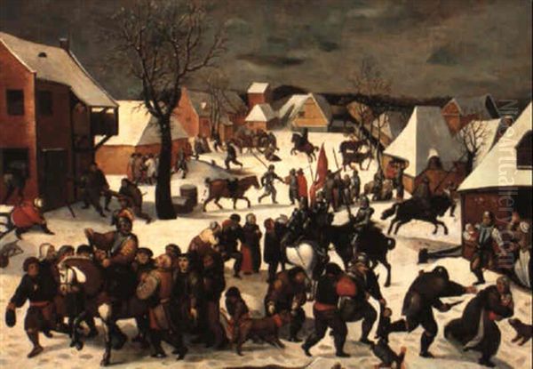 A Winter Landscape With The Massacre Of The Innocents Oil Painting by Marten van Cleve the Elder