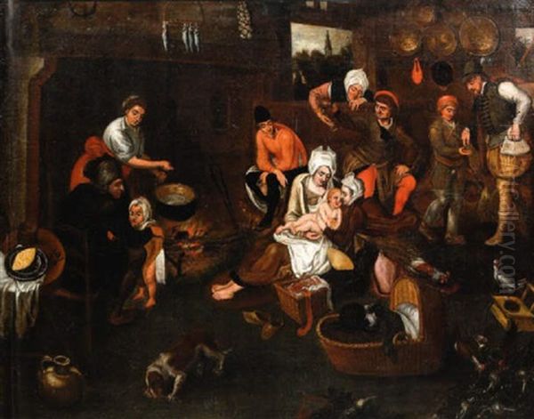 Scene De Cuisine Oil Painting by Marten van Cleve the Younger