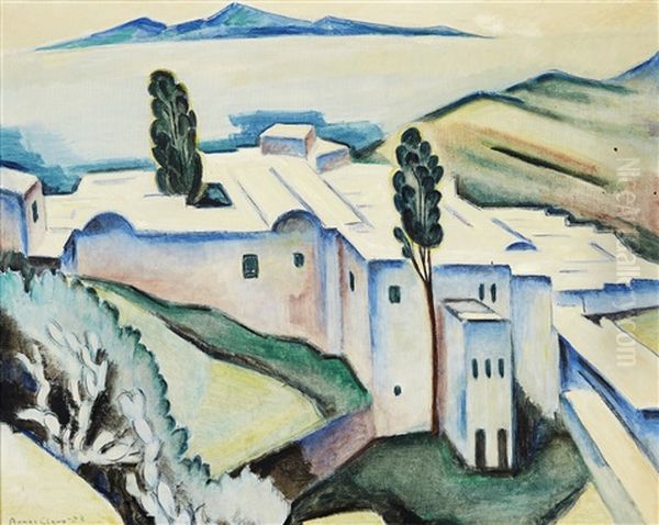 Kustvy Fran Sidi Bou Said Utanfor Tunis Oil Painting by Agnes Cleve