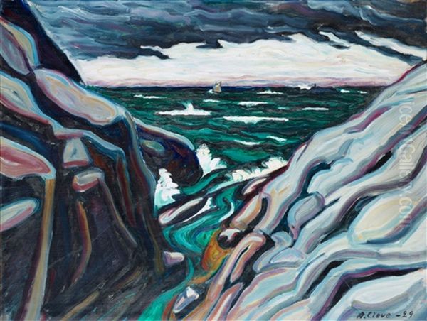 Rocky Shore Oil Painting by Agnes Cleve