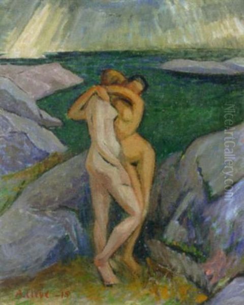 Omfamningen Oil Painting by Agnes Cleve