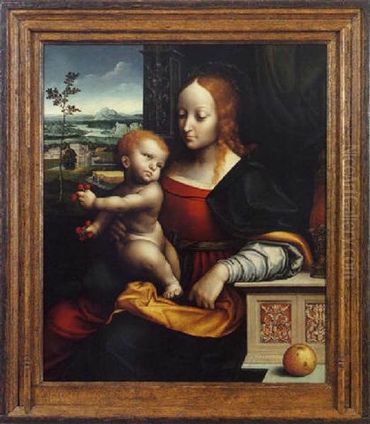 Vierge A L'enfant Sur Fond De Paysage, Dite La Madone Aux Cerises Oil Painting by Corneille Van Cleve