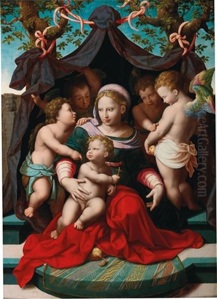 A Madonna And Child With The Infant Saint John The Baptist Oil Painting by Cornelis van Cleve