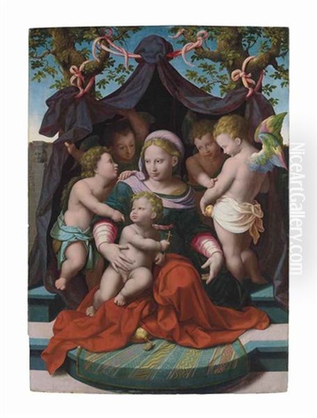 Madonna And Child With Saint John The Baptist And Angels Oil Painting by Cornelis van Cleve