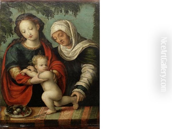 The Madonna And Child With Saint Anne Oil Painting by Cornelis van Cleve