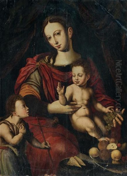 La Vierge A L'enfant Et Saint Jean-baptiste Avec Du Raisin Oil Painting by Cornelis van Cleve