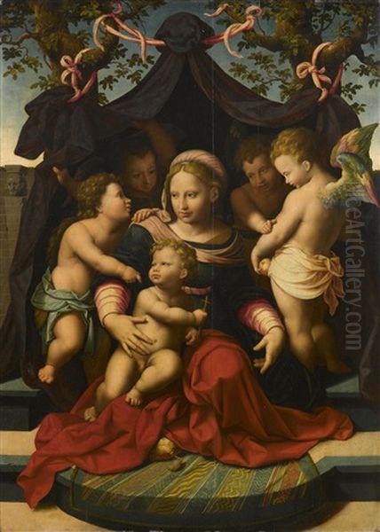 Madonna Mit Kind, Dem Heiligen Johannes Und Putten Oil Painting by Cornelis van Cleve