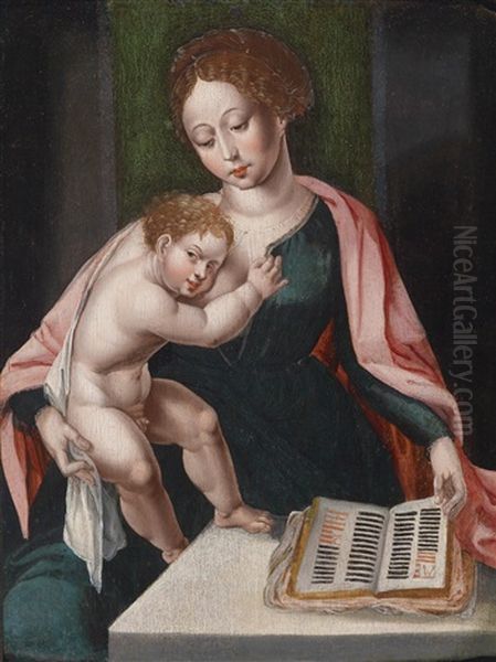 Madonna, Das Kind Haltend, Mit Einem Geoffneten Buch Oil Painting by Cornelis van Cleve