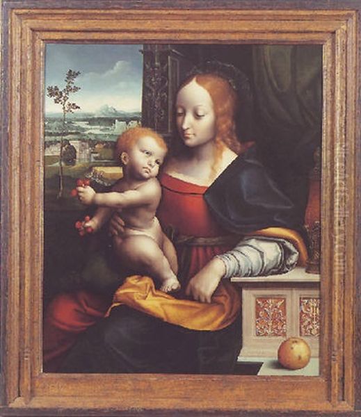 Vierge A L'enfant Sur Fond De Paysage Dite La Madone Aux Cerises Oil Painting by Cornelis van Cleve