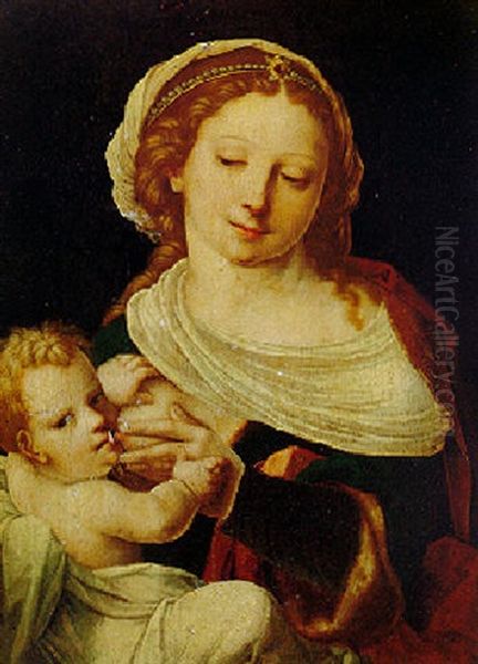 Madonna And The Suckling Christ Child Oil Painting by Cornelis van Cleve