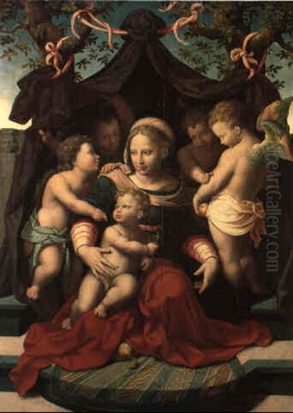 Madonna Mit Kind, Johannesknabe Und Putti Oil Painting by Cornelis van Cleve