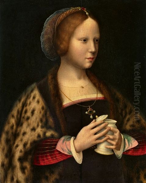 Bildnis Einer Dame Als Heilige Magdalena (in Collab. W/workshop) Oil Painting by Joos Van Cleve