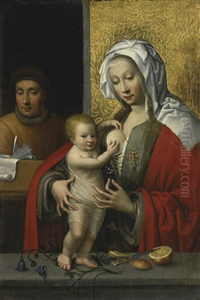 Holy Family Oil Painting by Joos Van Cleve