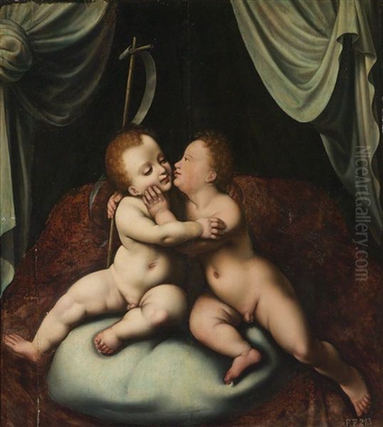 The Christ Child And The Infant Baptist Oil Painting by Joos Van Cleve