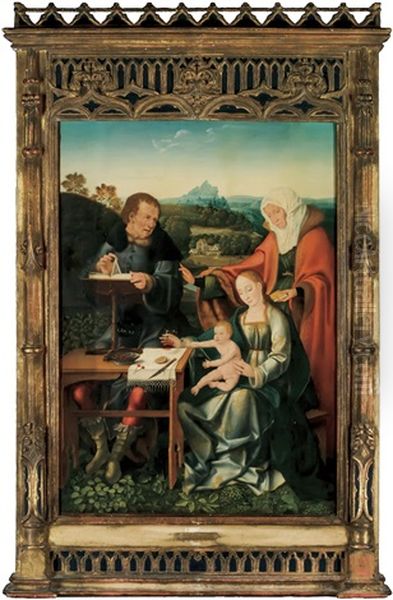 Virgin And Child, Saint Joseph And Sainte Anne In A Landscape Oil Painting by Joos Van Cleve