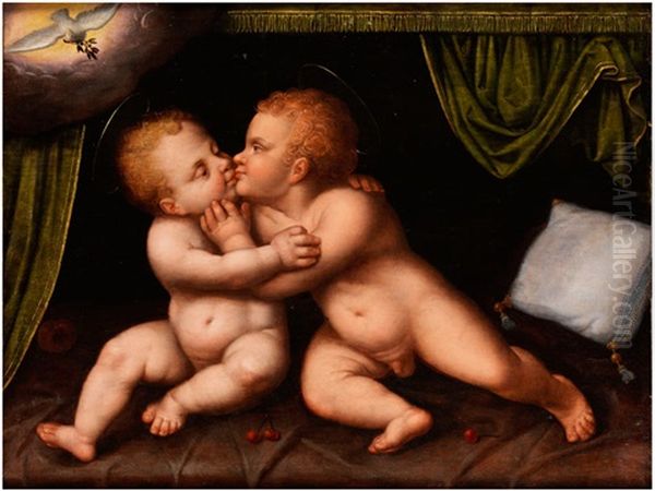 Jesus Und Johannes Der Taufer Als Kinder In Umarmung by Joos Van Cleve