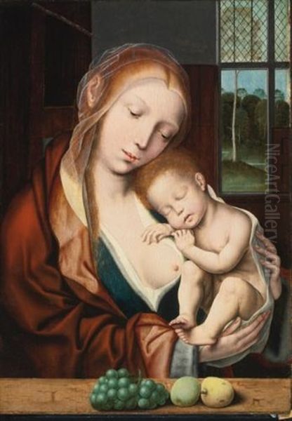 Virgin And Sleeping Christ Child Oil Painting by Joos Van Cleve