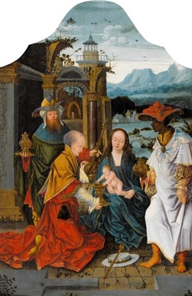 Anbetung Der Konige (collab. W/workshop Of Joachim Patinir) Oil Painting by Joos Van Cleve