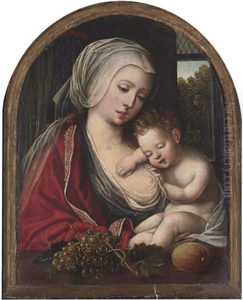 The Virgin And Sleeping Christ Child Oil Painting by Joos Van Cleve