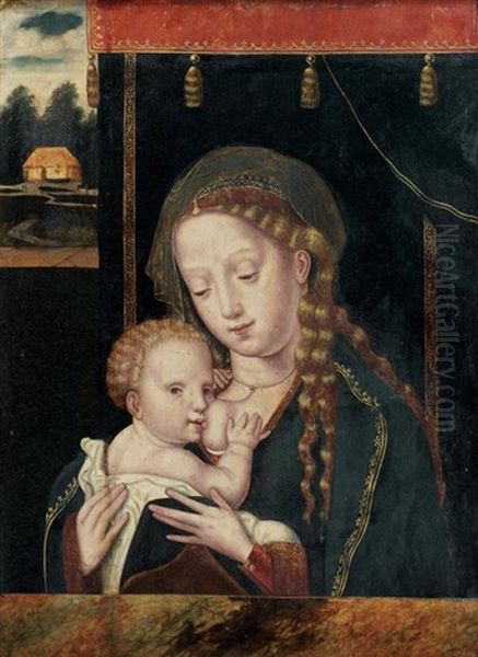 La Vierge A L'enfant Devant Un Rideau Oil Painting by Joos Van Cleve