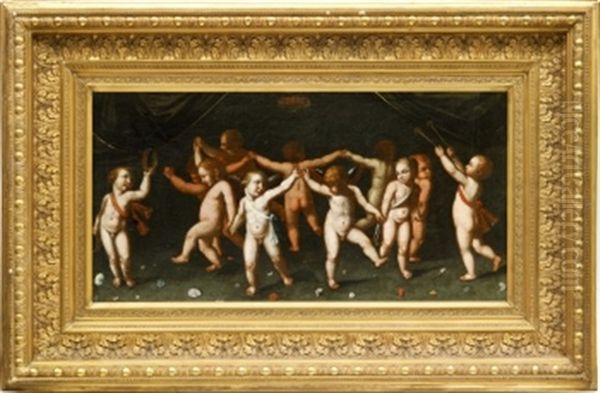 Dansande Och Spelande Putti Oil Painting by Joos Van Cleve