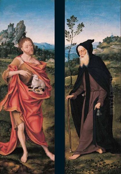 San Giovanni Battista (+ Sant'antonio Abate; 2 Works) Oil Painting by Joos Van Cleve