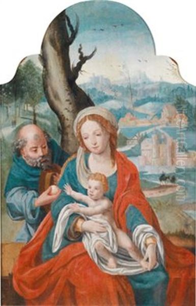 Die Heilige Familie In Einer Landschaft Oil Painting by Joos Van Cleve